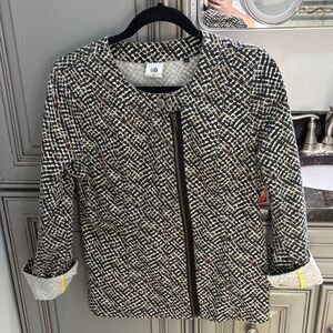 CAbi Women's Textured Black and White Blazer with green and pink gorgeous!